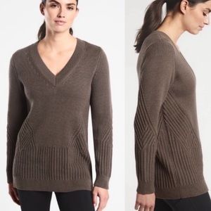 Athleta Repreve Teton V-Neck Relaxed Sweater in taupe/brown Size- S
